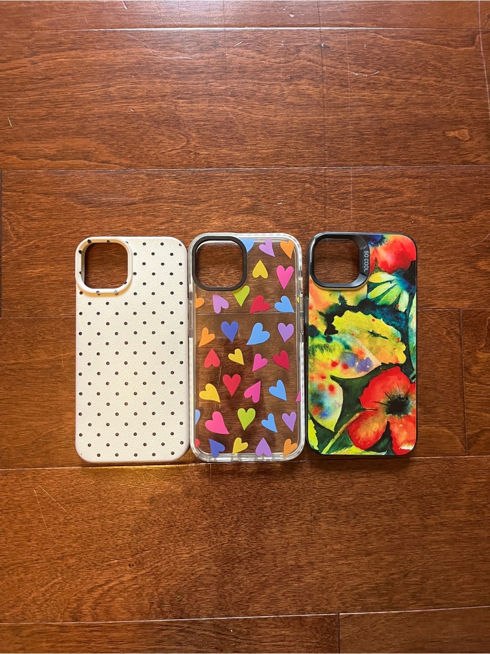 iPhone 13 Case Bundle - Cream Polka Dot, Multi-Color Heart, Floral Designs
